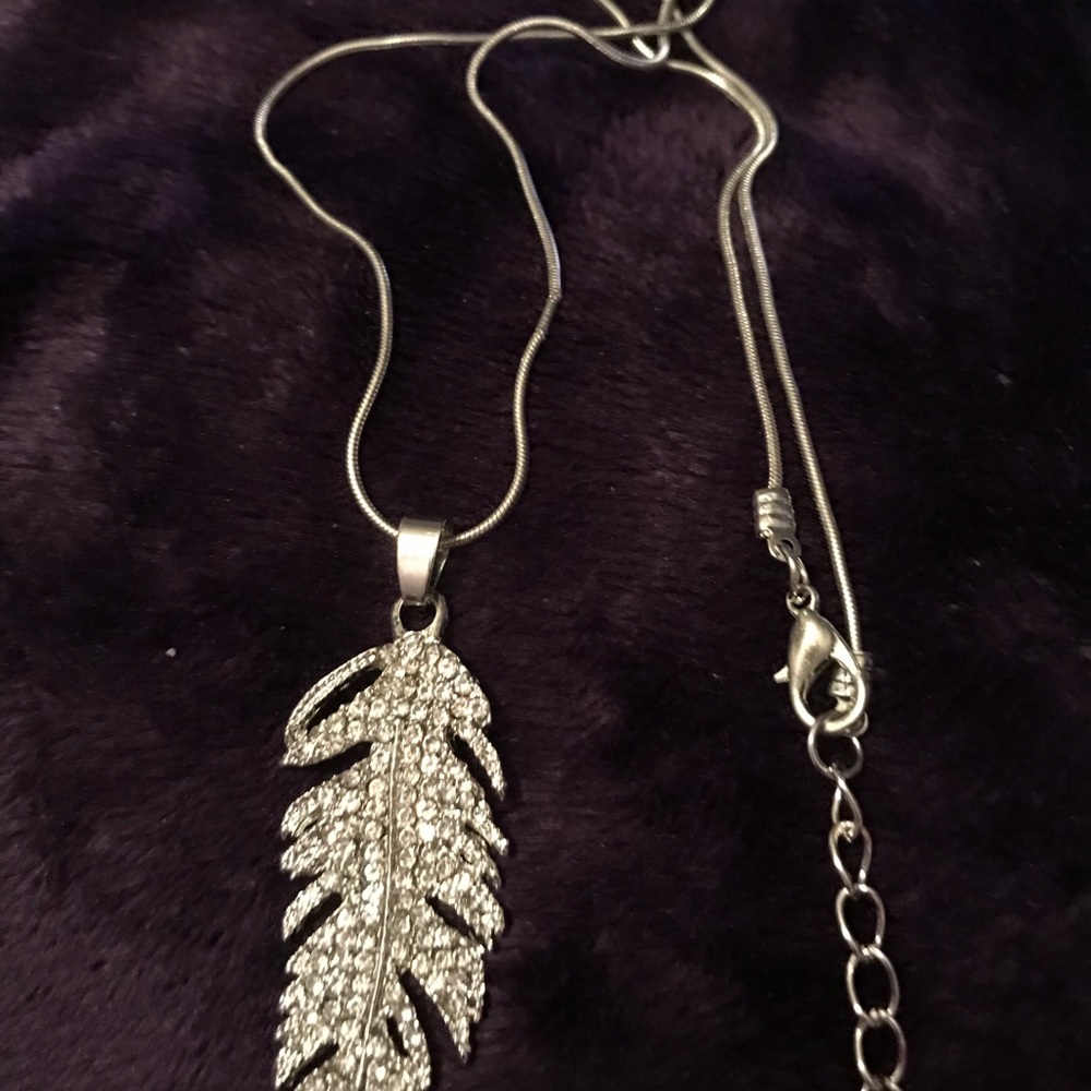 Blingy silver feather necklace  & earrings set